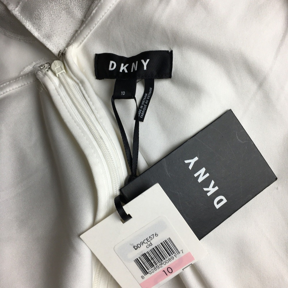 NWD DKNY White Polka Dot Sleeveless Midi Faux Pearl Tie Wrap Dress Size 10 - Picture 3 of 16